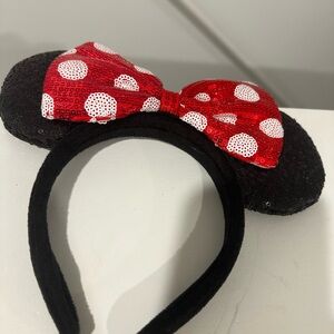 Black Sequin Minnie Mouse Ears Headband with Red Polka Dot Bow